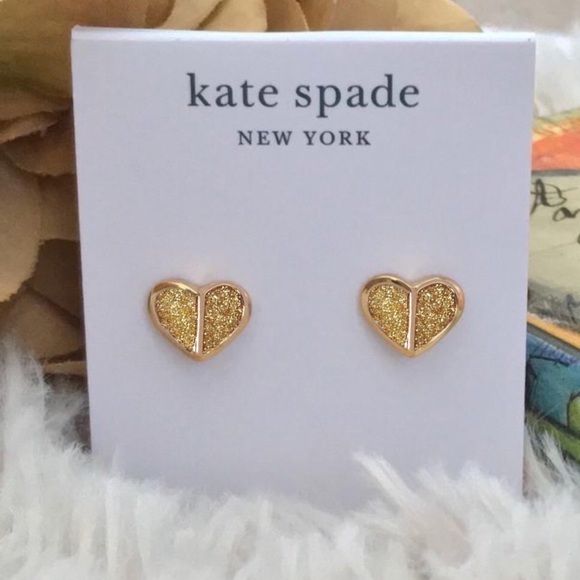 KATE SPADE • Gold Glitter Heritage Heart Earrings - Picture 4 of 5